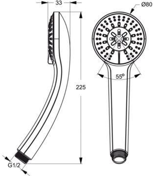 IDEAL STANDARD IDEALRAIN S3 ruční sprcha pr. 80 mm, 3 proudy, chrom B9401AA Technický nákres