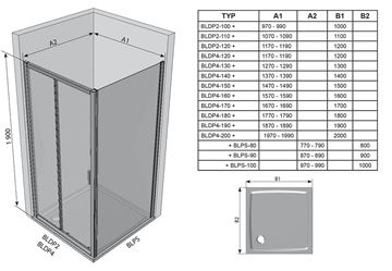 RAVAK BLIX BLDP4 140 sprchové dveře 140x190 cm, posuvné, bílá/sklo Grape 0YVM0100ZG Technický nákres