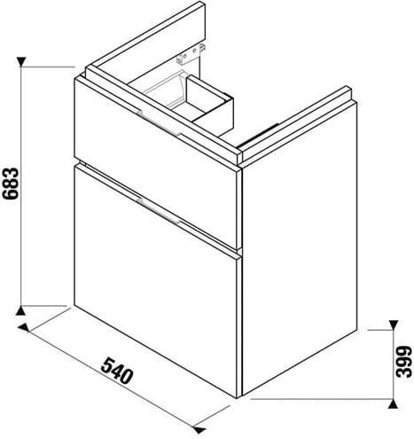 JIKA CUBITO PURE skříňka pod umyvadlo 54x39,9x68,3 cm, 2 zásuvky, Push-open, dub H40J4224025191 Technický nákres