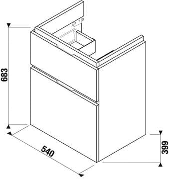 JIKA CUBITO PURE skříňka pod umyvadlo 54x39,9x68,3 cm, 2 zásuvky, Push-open, dub H40J4224025191 Technický nákres