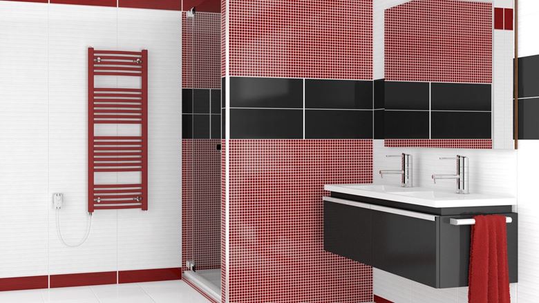 KORADO KORALUX RONDO COMFORT - E koupelnový radiátor 900/500, s topnou tyčí, červená RAL3001 KRT-090050-00E37 Obrázek - fotka