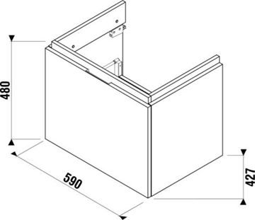 JIKA CUBITO PURE skříňka pod umyvadlo 59x42,7x48 cm, 1 zásuvka, Push-open, dub H40J4233015191 Technický nákres