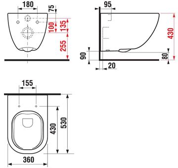 JIKA MIO závěsné WC, Rimless splachování H8207140000001 Technický nákres