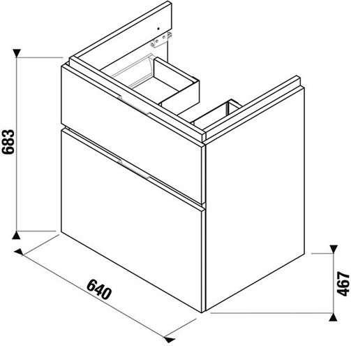 JIKA CUBITO PURE skříňka pod umyvadlo 64x46,7x68,3 cm, 2 zásuvky, Push-open, lesklá bílá H40J4244025001 Technický nákres