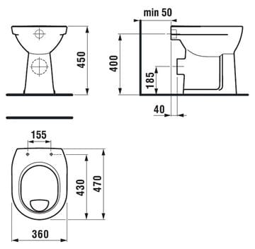 JIKA LYRA PLUS stacionární WC, zadní odpad H8253860000001 Technický nákres