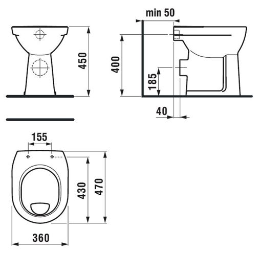 JIKA LYRA PLUS stacionární WC, zadní odpad H8253860000001 Technický nákres