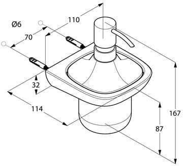 KLUDI AMBA dávkovač tekutého mýdla, nástěnný, porcelán, chrom 5397605 Technický nákres