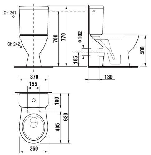 JIKA LYRA PLUS WC kombi, Dual-Flush, zadní odpad, spodní napouštění H8263860002421 Technický nákres
