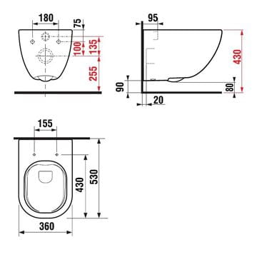 JIKA MIO závěsné WC, Rimless splachování, JikaPerla H8207141000001 Technický nákres