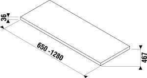 JIKA CUBITO-N umyvadlová deska 1200x467x36mm bez otvoru, bez podpěr, bílá H46J4200105001 Technický nákres