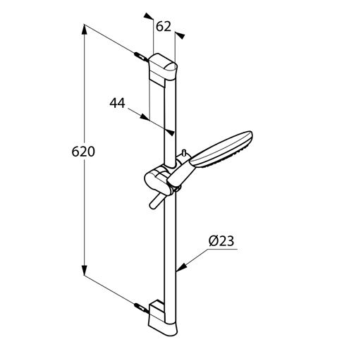KLUDI FRESHLINE 3S sprchová souprava 3-dílná, ruční sprcha pr. 140 mm, 3 proudy, tyč, hadice, chrom 6793005-00 Technický nákres