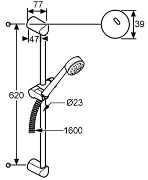 KLUDI ZENTA 1S sprchová souprava 3-dílná, ruční sprcha pr. 84 mm, tyč, hadice, chrom 6063005-00 Technický nákres