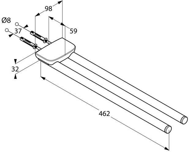 KLUDI AMBA držák ručníku 462 mm, dvojramenný, chrom 5397705 Technický nákres