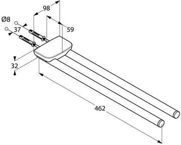 KLUDI AMBA držák ručníku 462 mm, dvojramenný, chrom 5397705 Technický nákres
