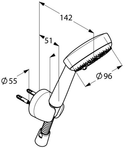 KLUDI LOGO 3S sprchová souprava 3-dílná, ruční sprcha pr. 96 mm, 3 proudy, hadice, držák, chrom 6803005-00 Technický nákres