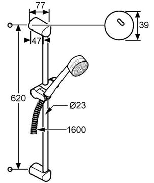 KLUDI ZENTA 3S sprchová souprava 3-dílná, ruční sprcha pr. 84 mm, 3 proudy, tyč, hadice, chrom 6083005-00 Technický nákres