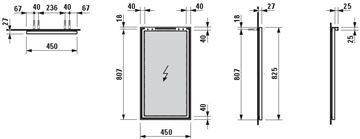 LAUFEN FRAME 25 zrcadlo 45x82,5 cm H4474009001441 Technický nákres