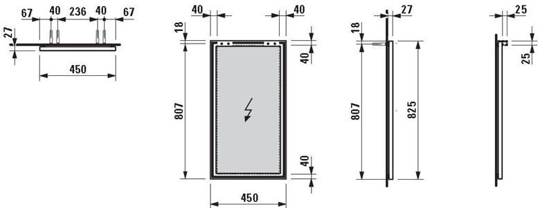 LAUFEN FRAME 25 zrcadlo 45x82,5 cm H4474009001441 Technický nákres