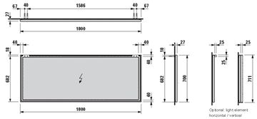 LAUFEN FRAME 25 zrcadlo 180x70 cm H4474109001441 Technický nákres