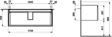 LAUFEN PRO S skříňka pod umyvadlo 115,9x45x39,7 cm, 1 zásuvka, matná bílá H4835610964631 Technický nákres