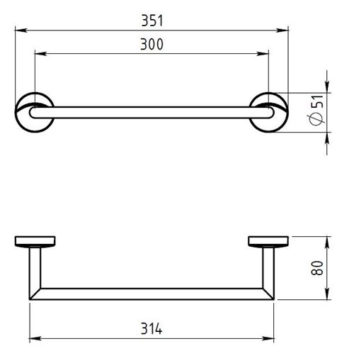 NOVASERVIS METALIA 11 držák ručníku 351 mm, chrom 0126,0 Technický nákres