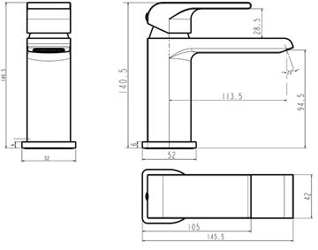 NOVASERVIS SHARP umyvadlová stojánková baterie, chrom 37001/1,0 Technický nákres