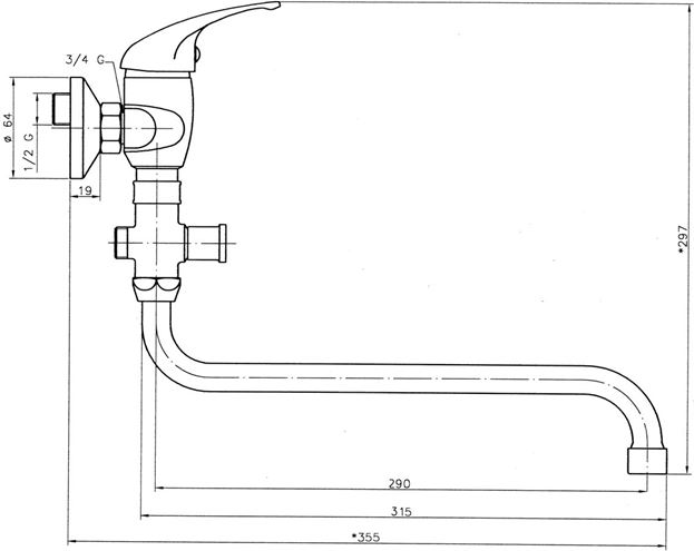 NOVASERVIS TITANIA IRIS nástěnná paneláková baterie, s přepínačem, chrom 92075/1,0 Technický nákres