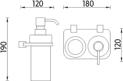 NIMCO BORMO dávkovač tekutého mýdla 250 ml s pohárkem, nástěnný, sklo, chrom BR X3-5831W-26 Technický nákres