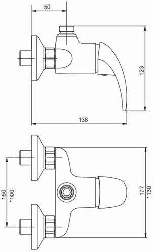 NOVASERVIS METALIA 55 sprchová nástěnná baterie, chrom 55062/1,0 Technický nákres
