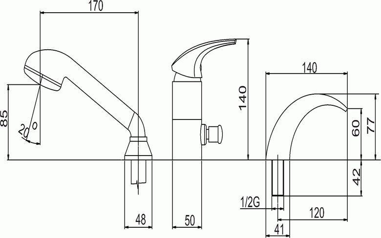 NOVASERVIS METALIA 57 baterie na okraj vany, 3-otvorová, s přepínačem, se sprchovou soupravou, chrom 57047,0 Technický nákres