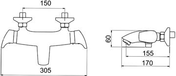 NOVASERVIS METALIA 57 vanová nástěnná termostatická baterie, s přepínačem, chrom 57920/1,0 Technický nákres