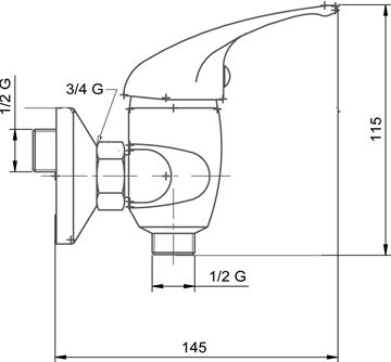 NOVASERVIS METALIA 55 sprchový set s baterií, ruční sprcha, hadice, držák, chrom 55064,0 Technický nákres