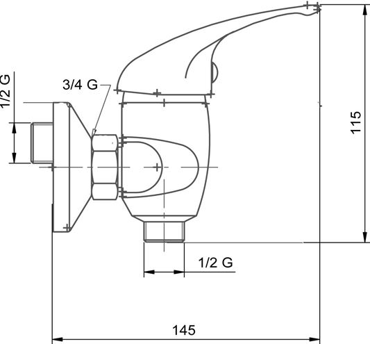 NOVASERVIS METALIA 55 sprchový set s baterií, ruční sprcha, hadice, držák, chrom 55064,0 Technický nákres