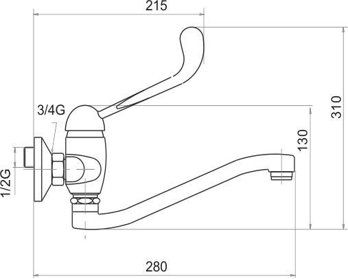 NOVASERVIS METALIA 55 dřezová nástěnná baterie, chrom 55070L,0 Technický nákres