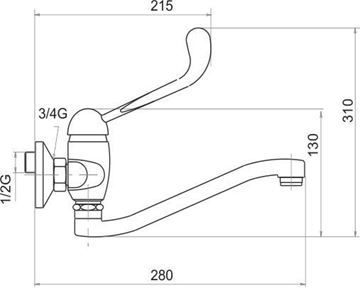 NOVASERVIS METALIA 55 dřezová nástěnná baterie, chrom 55070L,0 Technický nákres