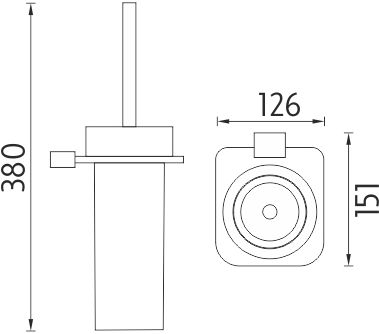 NIMCO KIBO WC štětka, nástěnná, sklo, chrom KI X3-94W-26 Technický nákres