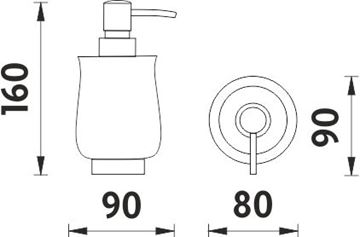 NIMCO LADA dávkovač tekutého mýdla 300 ml, keramika, chrom/bílá 1031LA-26 Technický nákres