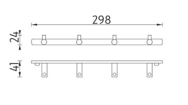 NIMCO BORMO držák ručníků se čtyřmi háčky 298 mm, chrom BR 11104-26 Technický nákres