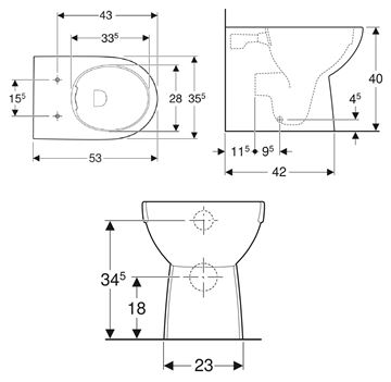 GEBERIT SELNOVA stacionární WC, Rimfree splachování, zadní odpad 500.393.01.7 Technický nákres