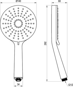 RAVAK FLAT XXL 961.00 ruční sprcha pr. 140 mm, 3 proudy, Air, chrom X07P344 Technický nákres