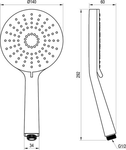 RAVAK FLAT XXL 961.00 ruční sprcha pr. 140 mm, 3 proudy, Air, chrom X07P344 Technický nákres