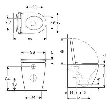 GEBERIT ICON stacionární WC, Rimfree splachování, zadní odpad 502.383.JT.1 Technický nákres