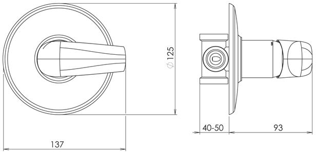 NOVASERVIS METALIA 57 sprchová podomítková baterie, s tělesem, chrom 57050,0 Technický nákres