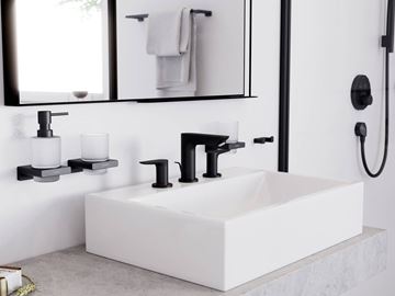 HANSGROHE TALIS E umyvadlová stojánková baterie 3-otvorová, s odtokovou soupravou, EcoSmart, kartáčovaný černý chrom 71733340 Obrázek - fotka