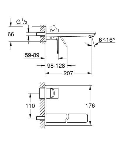 GROHE LINEARE umyvadlová podomítková baterie, chrom 23444001 Technický nákres