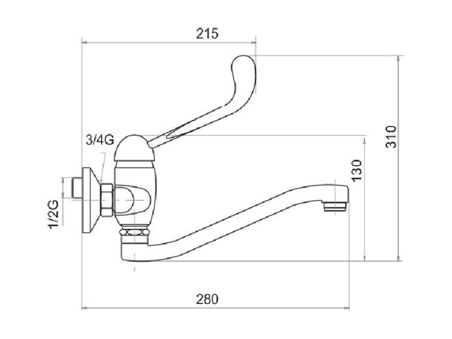NOVASERVIS METALIA 55 dřezová nástěnná baterie, chrom 55074L,0 Technický nákres