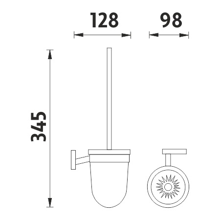 NIMCO KEIRA WC štětka, nástěnná, sklo, chrom KE 22094WN-26 Technický nákres