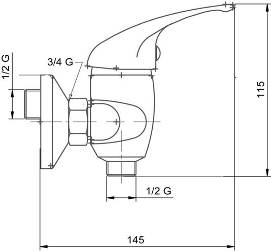 NOVASERVIS METALIA 55 sprchový set s baterií, ruční sprcha, hadice, držák, chrom 55060,0 Technický nákres