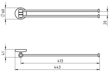 NOVASERVIS METALIA 1 držák ručníků 413 mm, dvojramenný, otočný, chrom 6129,0 Technický nákres