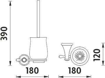 NIMCO LADA WC štětka, nástěnná, keramika, bílá/staromosaz LA 19094K-65 Technický nákres